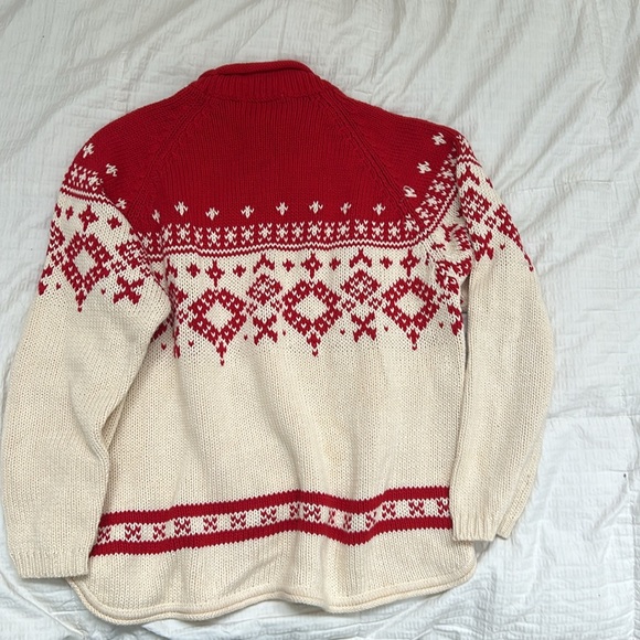 Vintage Eddie Bower Ski Sweater Intarsia Snowflake Red Cream Sz W’s L Petite - Picture 6 of 9